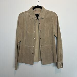 Vintage Bernardo tan 100% genuine suede leather jacket snap button sz 6 western